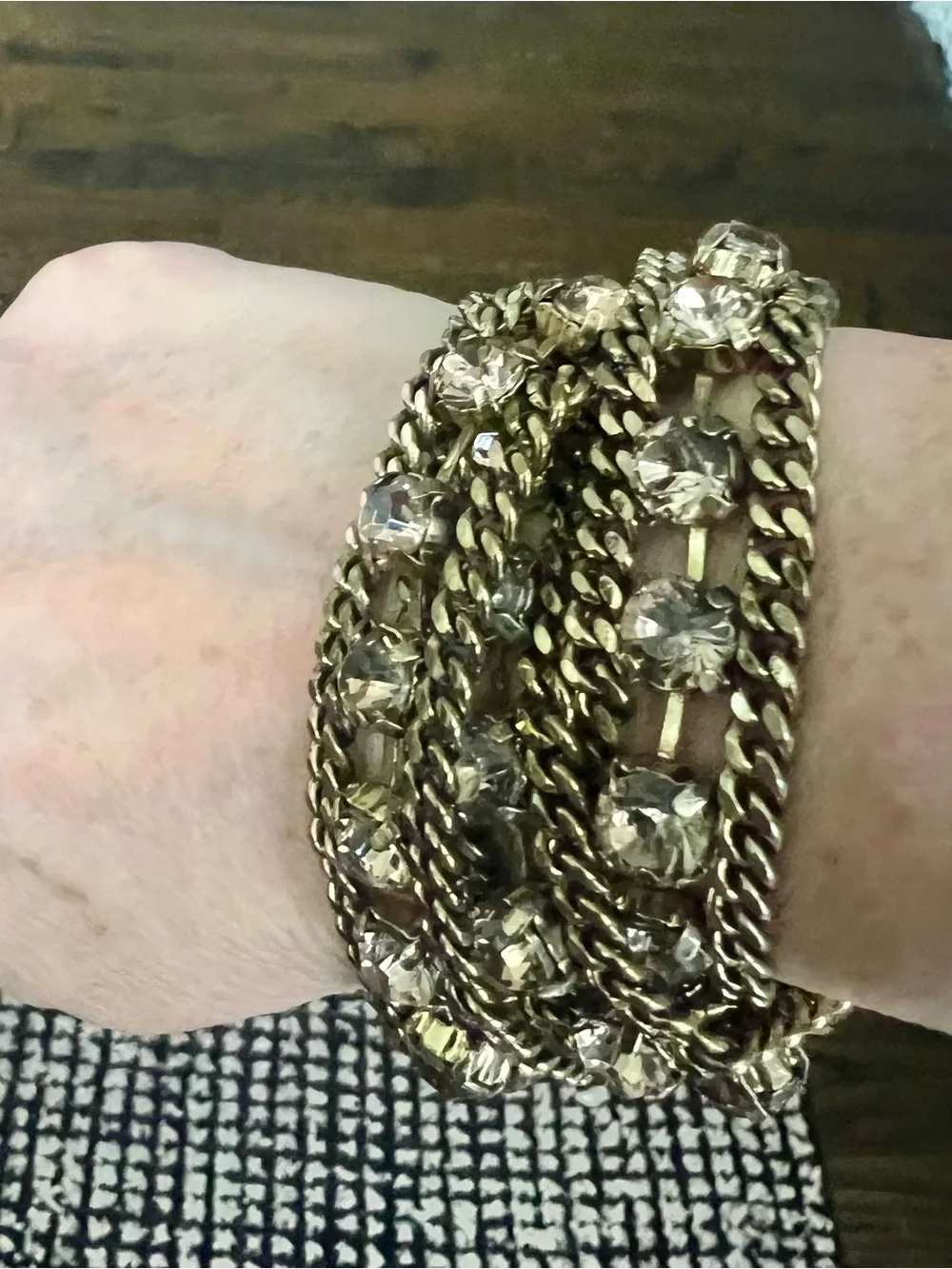 Vintage Gold Multistrand Chain Bracelet with pale Lavender Rhinestones - Picture 5 of 5